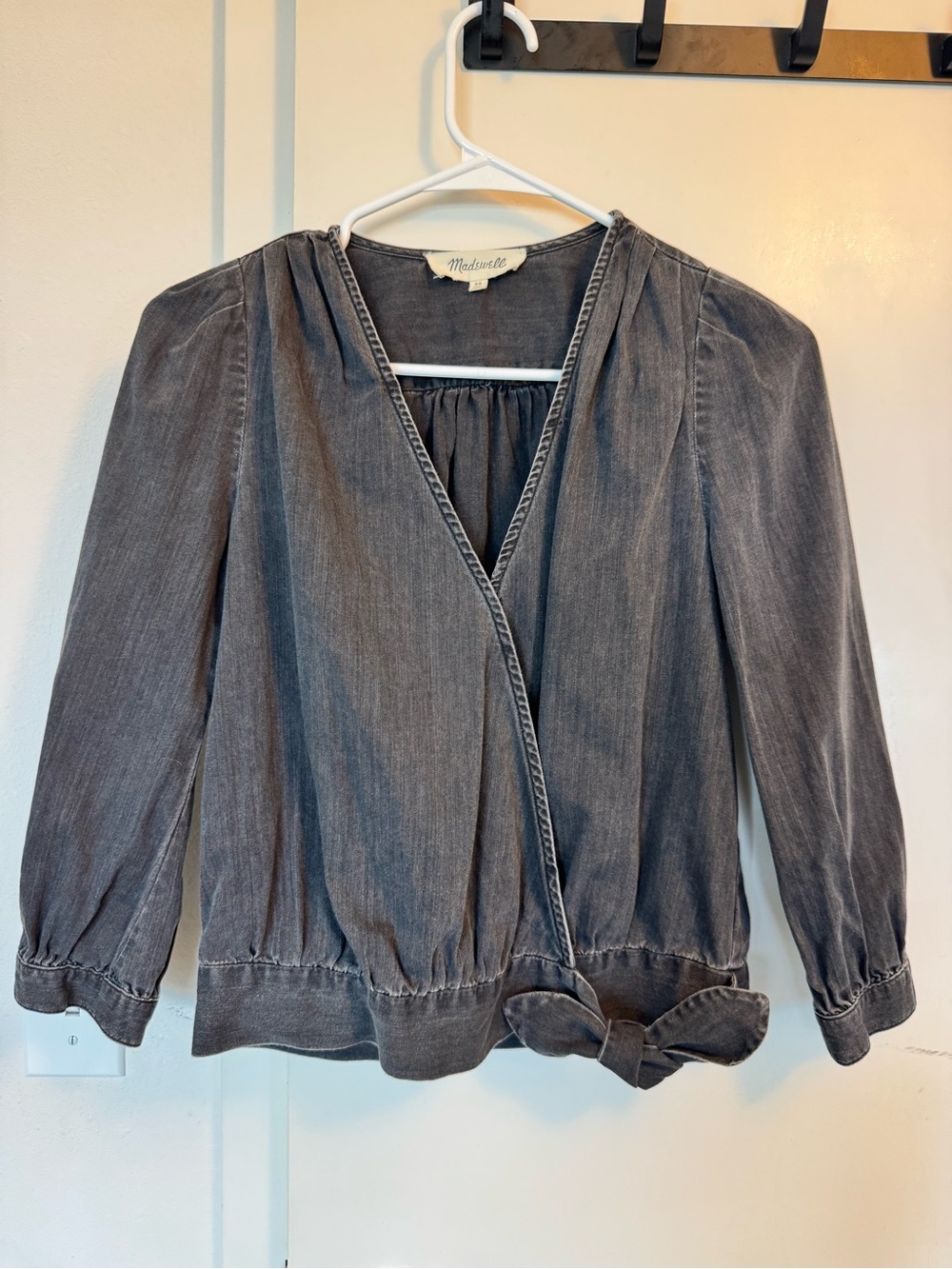 Madewell Charcoal Grey Tie-Front Blouse